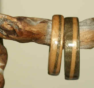 wooden rings with single spiraled inlays