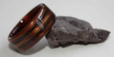 Hawaiian Koa Wood Ring with inlaid lava rock