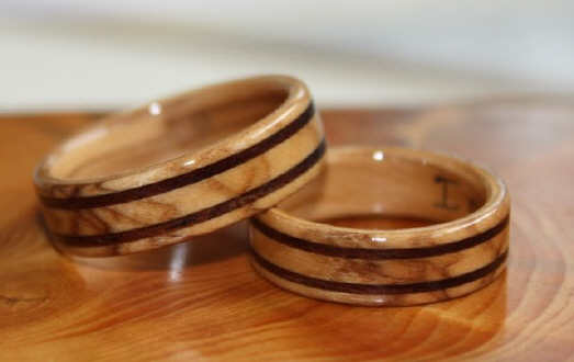 Bethlehem Olive Wood Rings with Black Walnut wood inlays